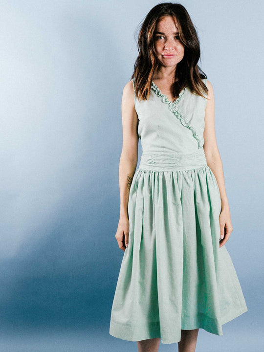 April Dress in Green Pinstripe