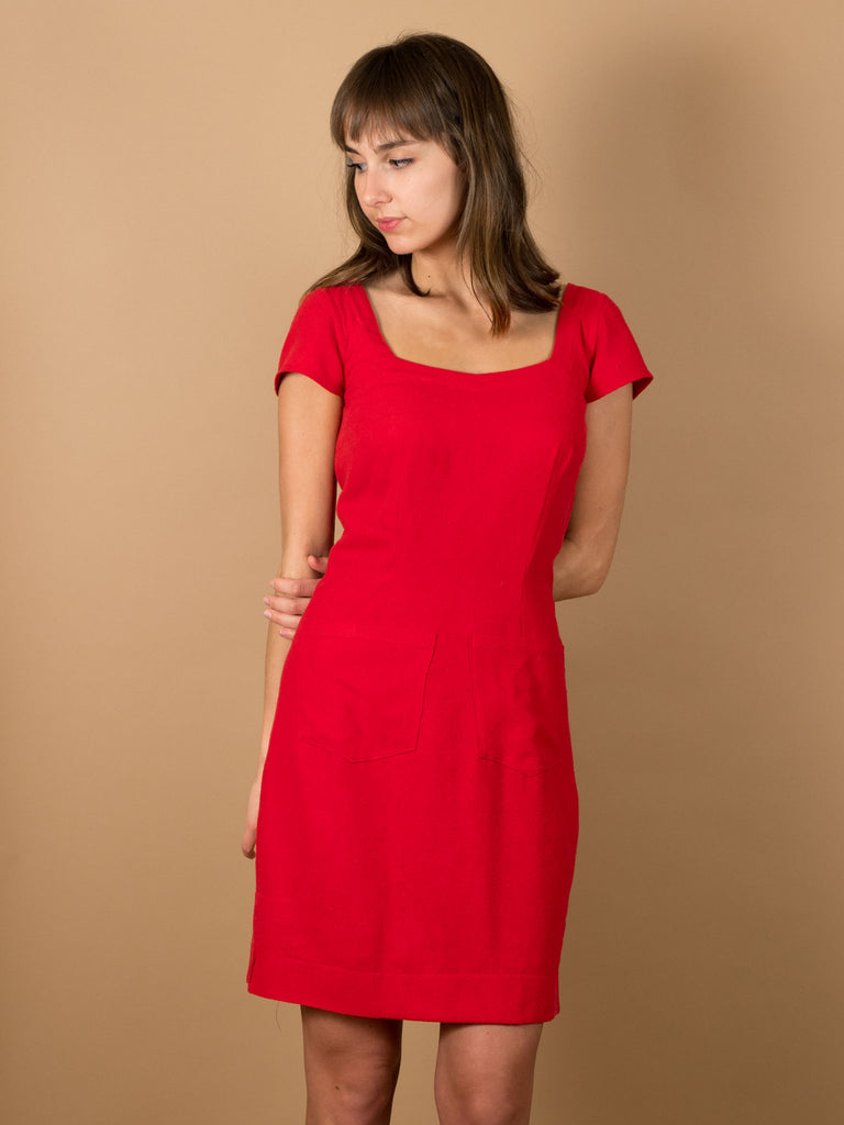 Phoebe Dress in Holly Berry Silk Noil