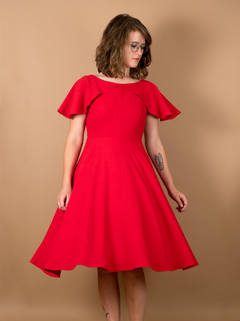 Darla Dress in Holly Berry Silk Noil