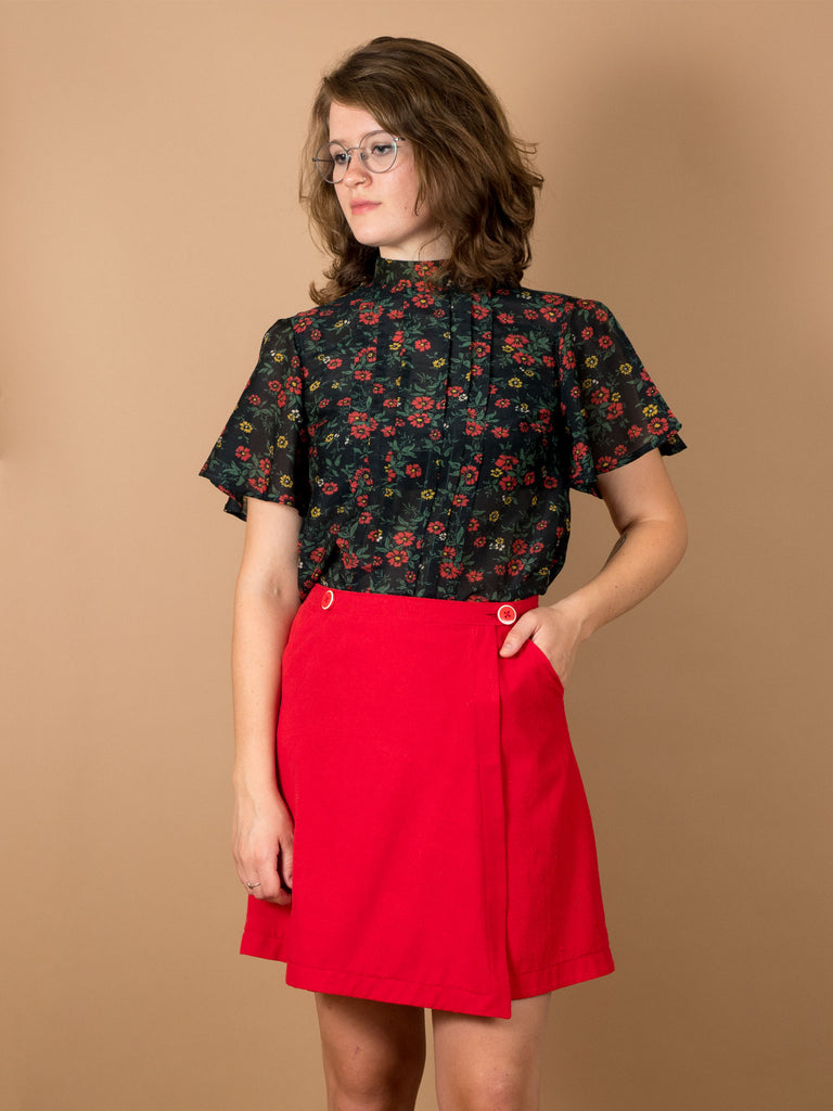 Ivy Skirt in Holly Berry Silk Noil