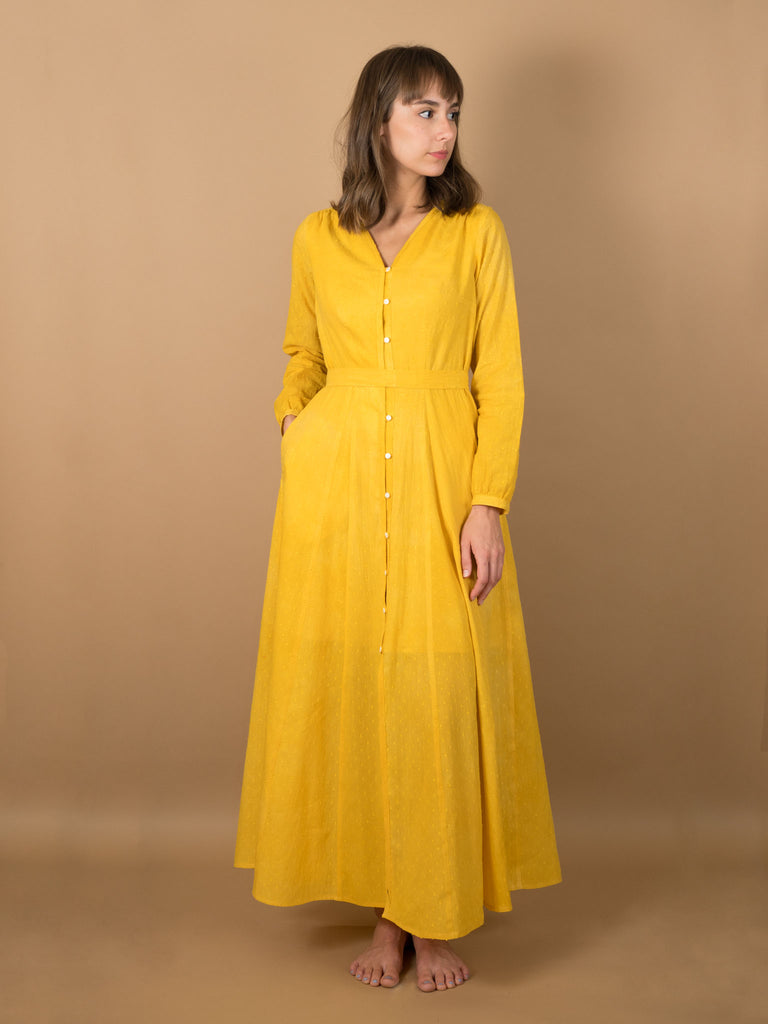 Leonor Dress in Saffron Dot