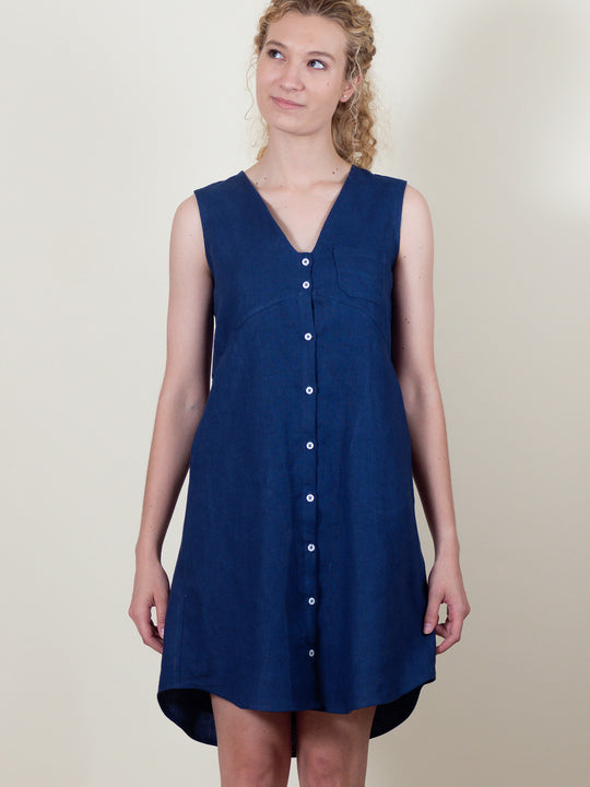Lily Dress in Blueberry Linen